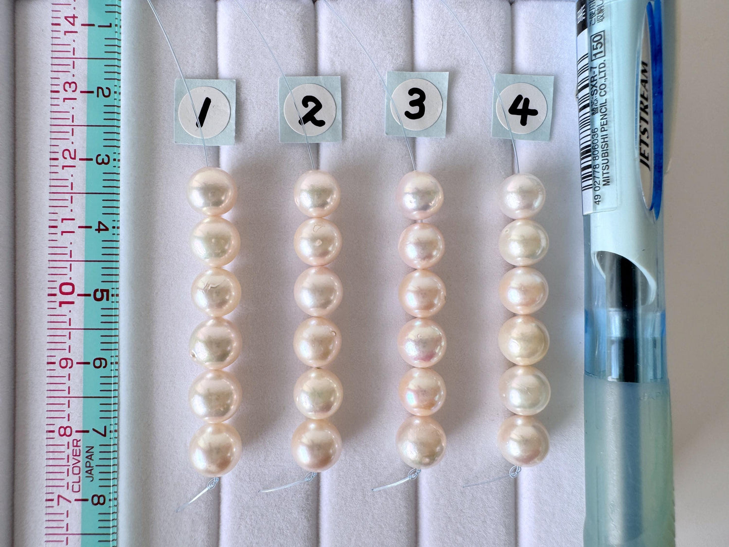 Japanese White/Pink Akoya Pearl Beads, 7-7.5mm, Mini Strand, Short Strand, 6 Pieces, Genuine Akoya Pearl, Cultured in Sea Water