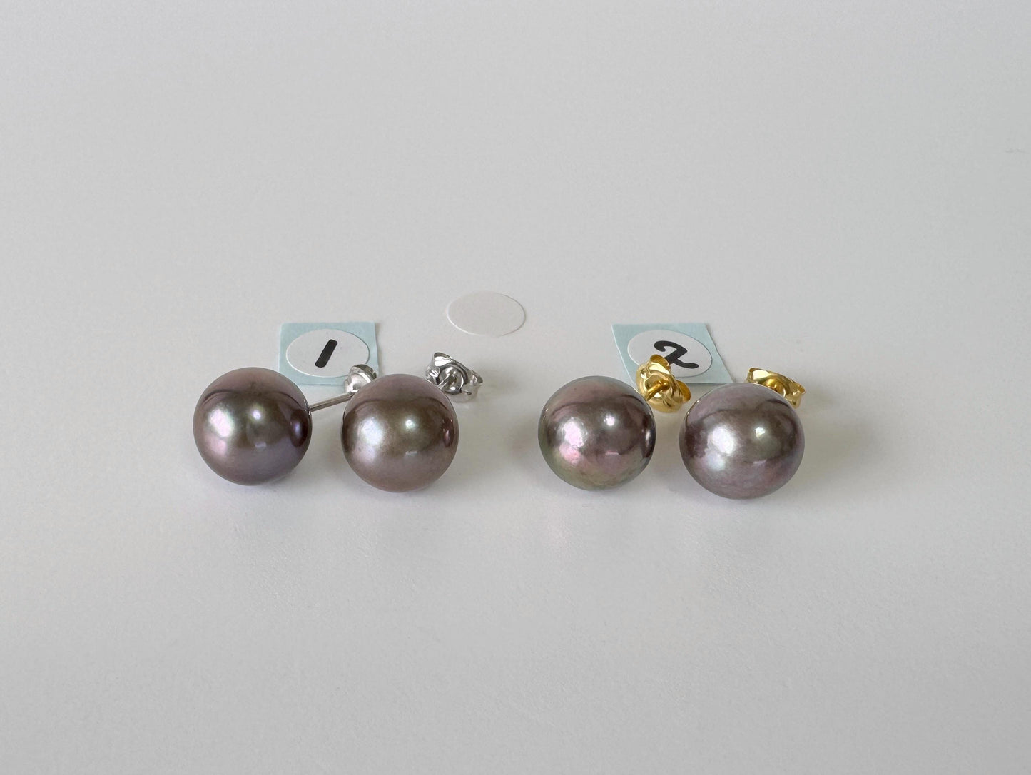 Japanese Black/Peacock Black Akoya Pearl Stud Earrings, 9.5mm, Silver 925 Post/Ear Nuts, Genuine Akoya Pearl, Salt water cultured pearl