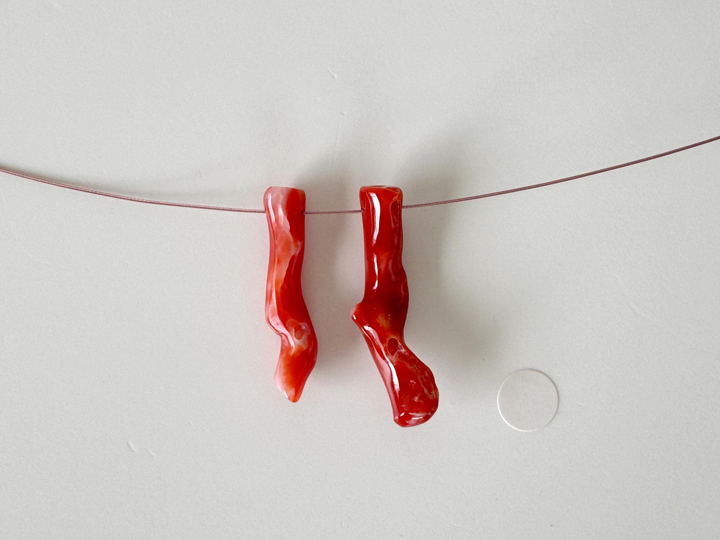 Japanese red(Aka) coral branch set for 2pcs, 27-30mm, side full hole, natural red color coral for jewelry making