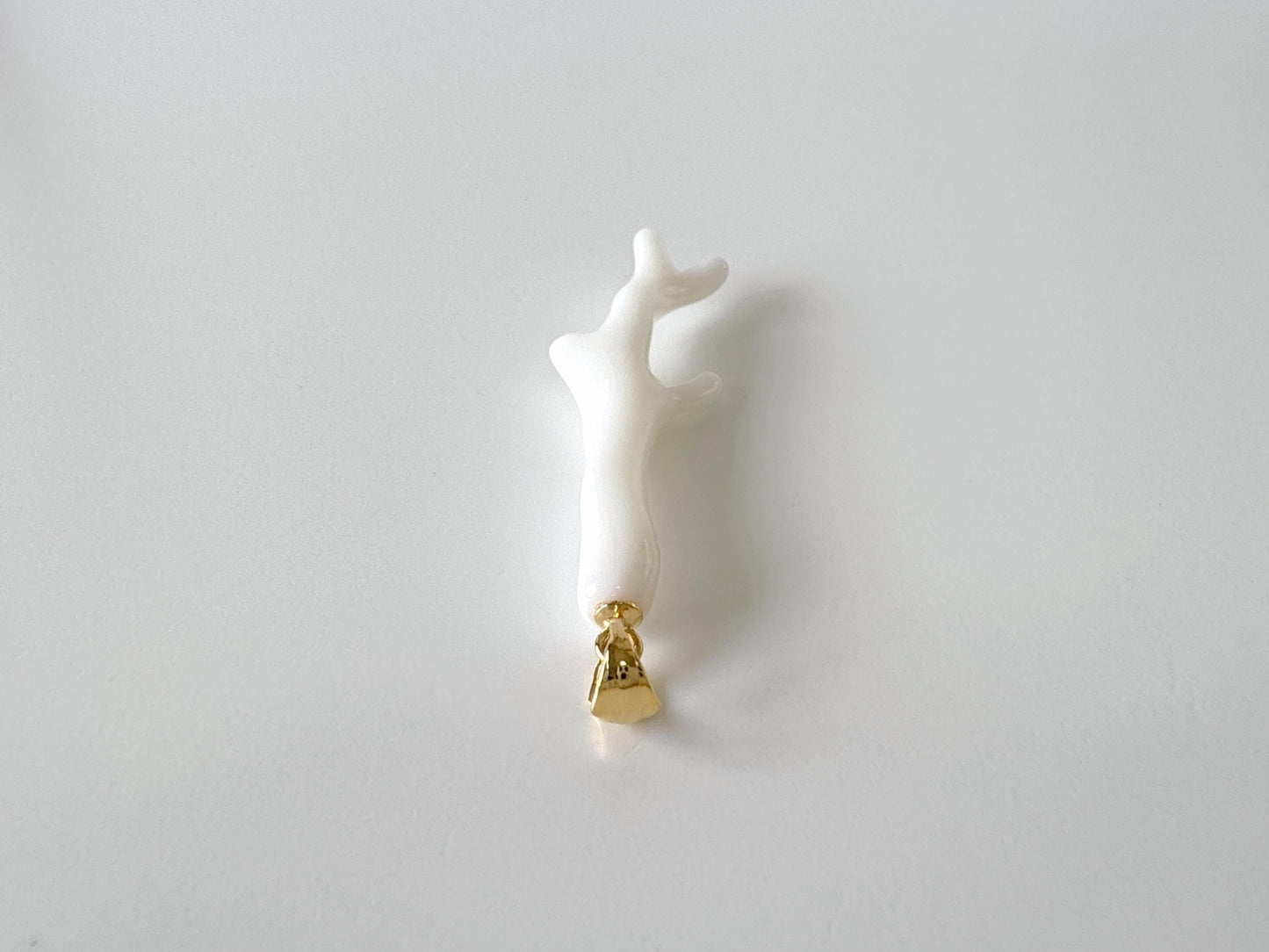 Natural Japanese White Coral Branch Pendant, 47mm, Natural White color genuine precious coral, Silver Bail (Gold-Plated)