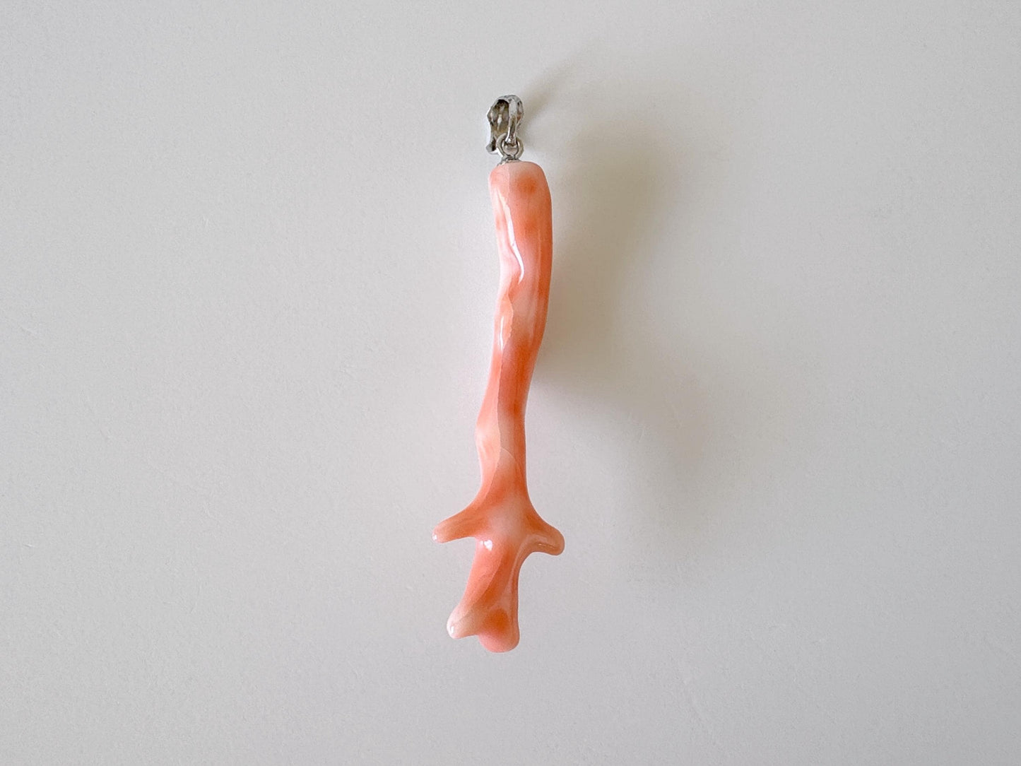 Natural Deep Sea Coral Branch Pendant, 48mm, Natural Pink/Ornge color coral branch pendant, Silver (Rhodium-Plated) bail
