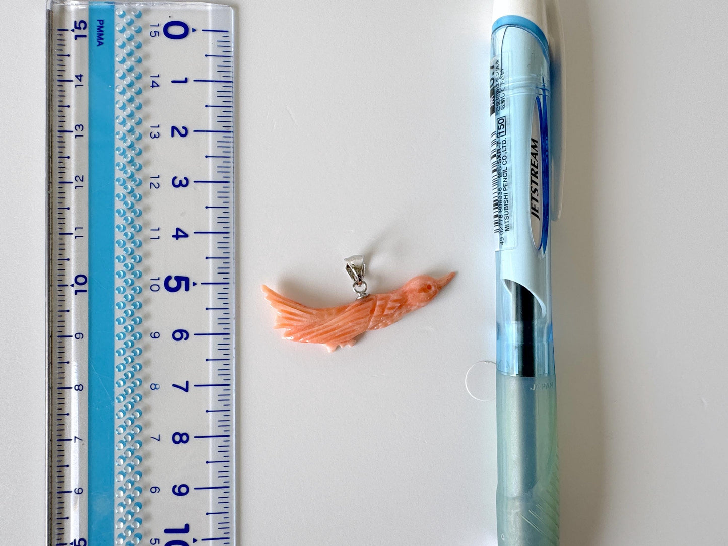Natural Deep Sea Coral Bird Carving Pendant, Natural Pink Color Coral, Silver (Rhodium-plated) Bail, Hand Carved