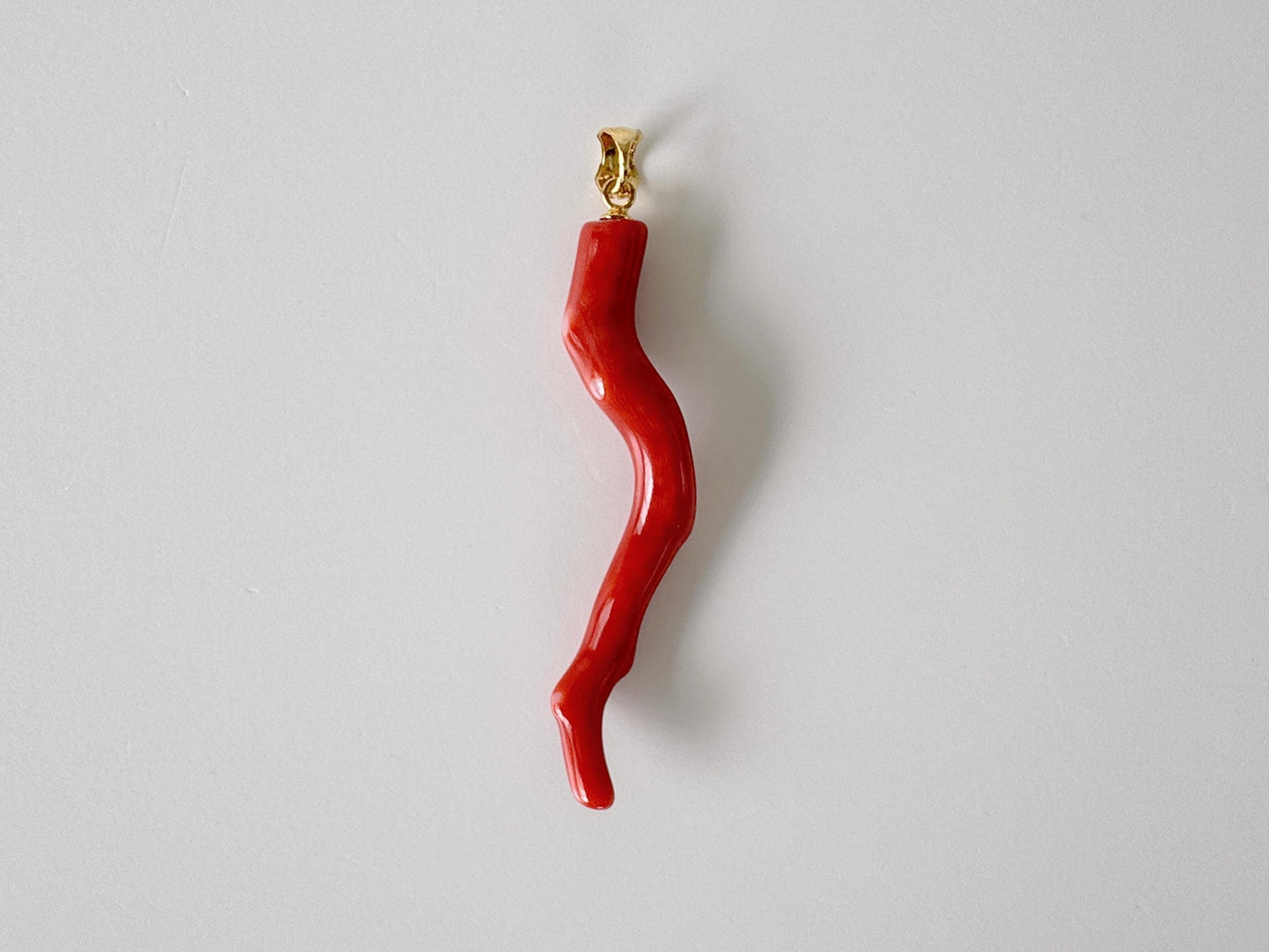 Natural Momo coral branch pendant, 50mm, Natural Japanese dark orange/Vermilion color coral branch pendant, Silver (Gold-Plated) bail