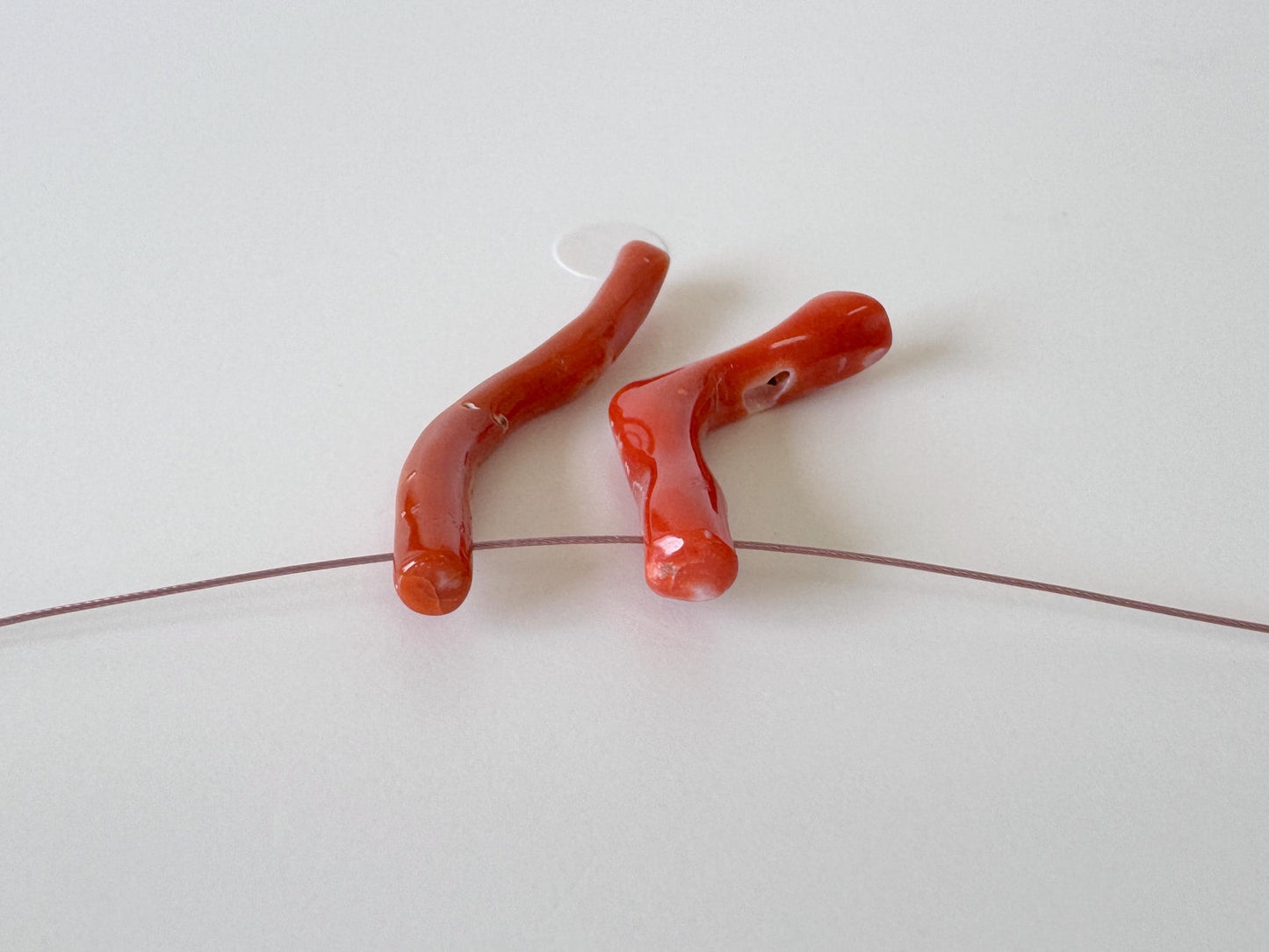 Japanese red(Aka) coral branch set for 2pcs, 28-35mm, side full hole, natural red color coral for jewelry making