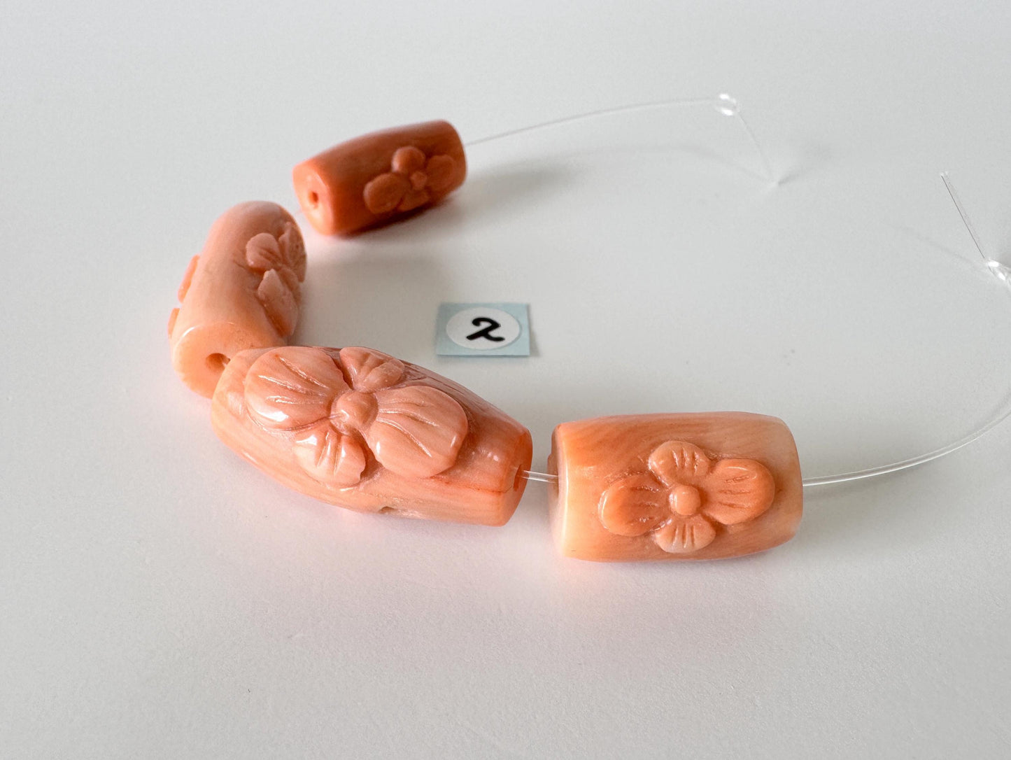 Orange Bamboo Coral Short Strand Beads, Set of 4 pcs., Flower-Carved Cylinder Shaped Beads, Orange Sea Bamboo, price per strand (dyed)