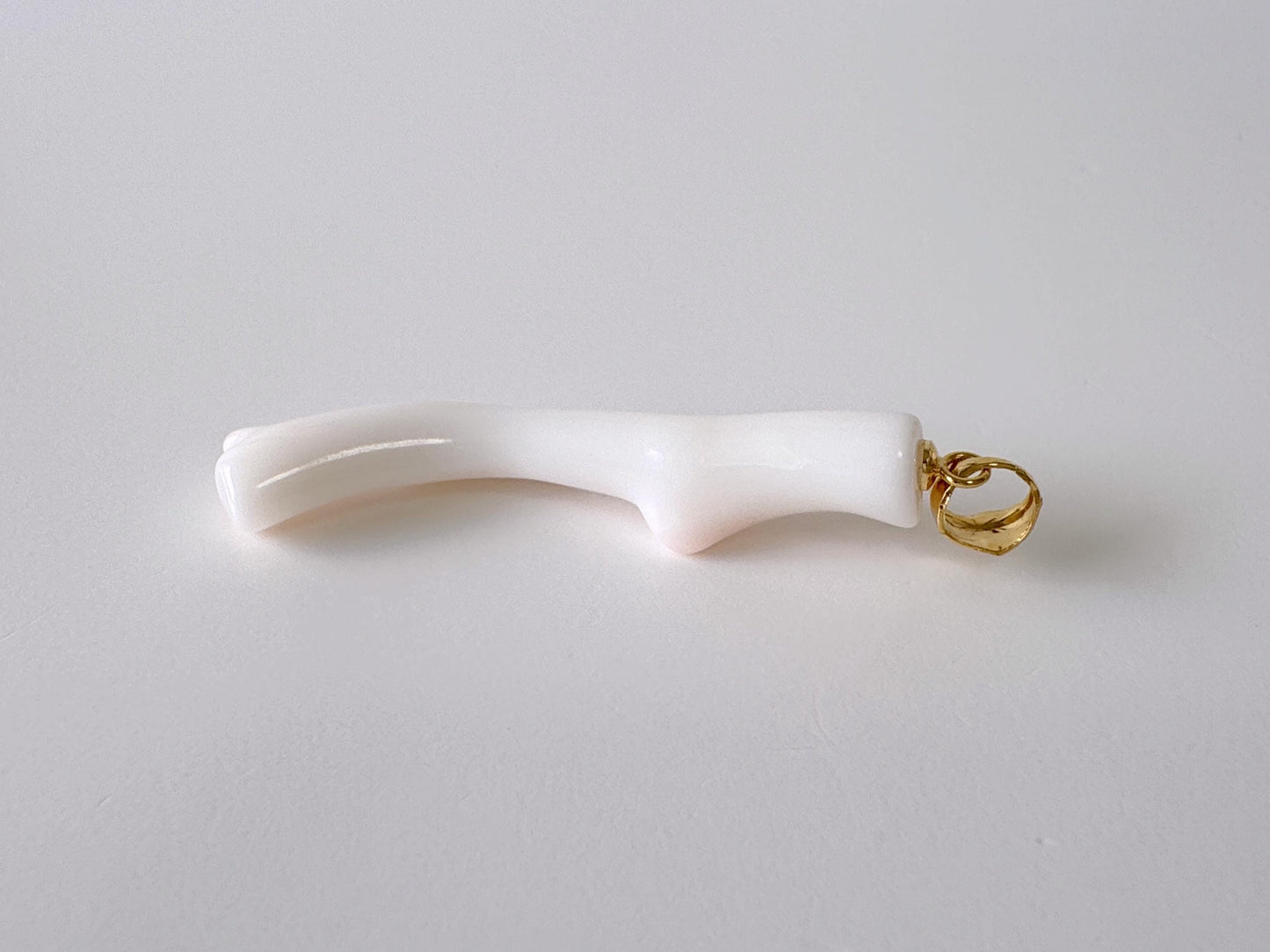 Natural Japanese White Coral Branch Pendant, 44mm, Natural White color genuine precious coral, Silver Bail (Gold-Plated)