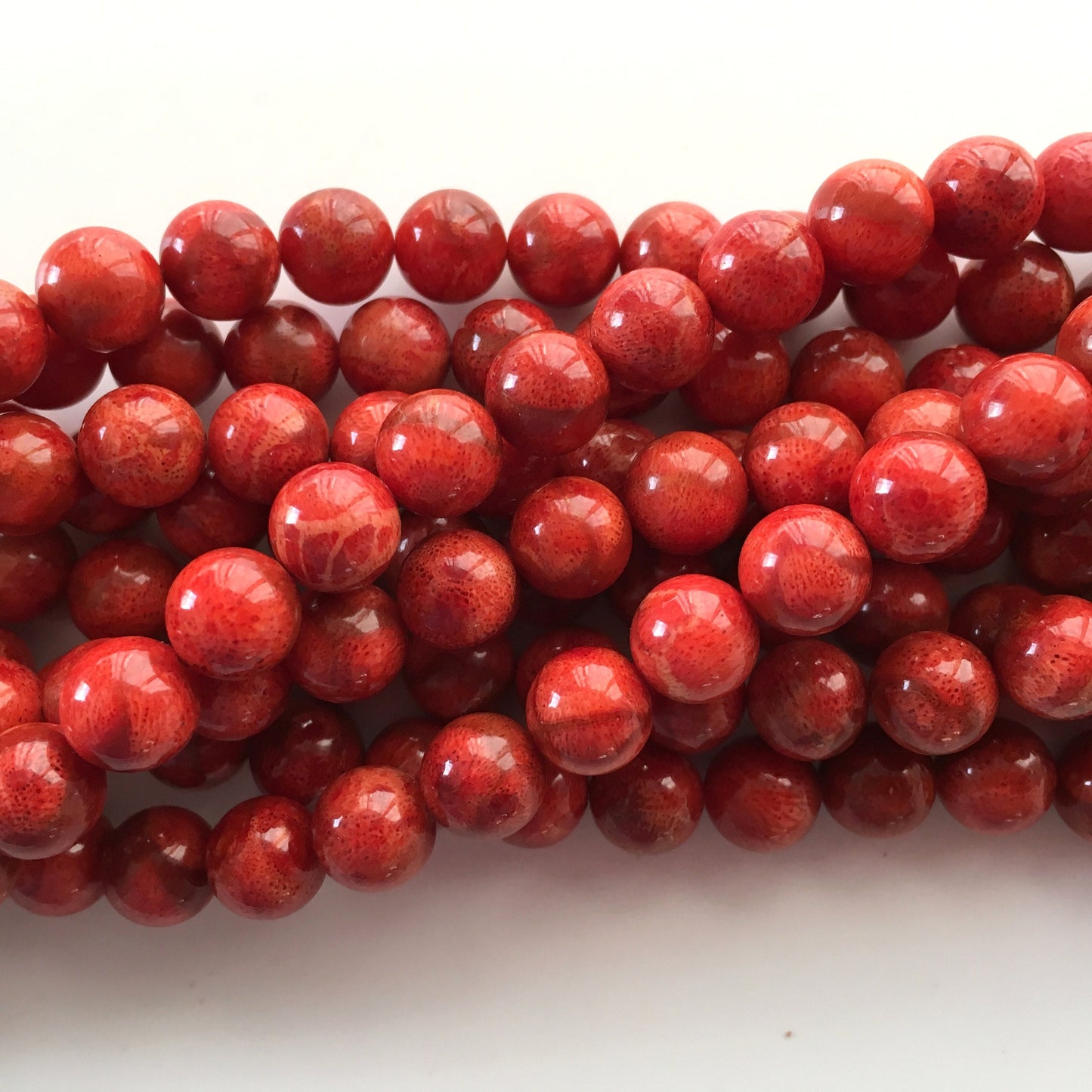 Natural sponge coral 9-9.5mm strands, Red-bright red color, 15.7inches, 40cm, Natural apple coral strands, Wholesale, Price per strand