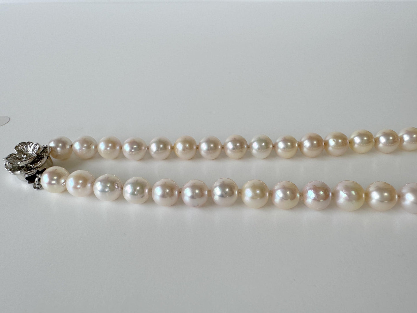 Necklace, 6.9-8.3mm Japanese White Akoya Pearl Necklace with Silver Clasp, Genuine Akoya Pearl, 45cm, 17.7in, Cultured Salt water pearl