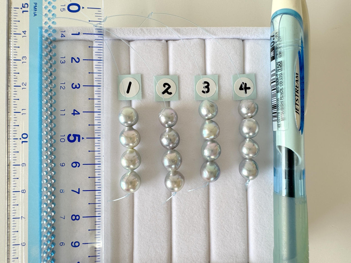 Japanese Natural blue/silver color Akoya Pearl Beads, 7.5-8mm, Mini Strand, Short Strand of 4 Pieces, Cultured in Sea Water