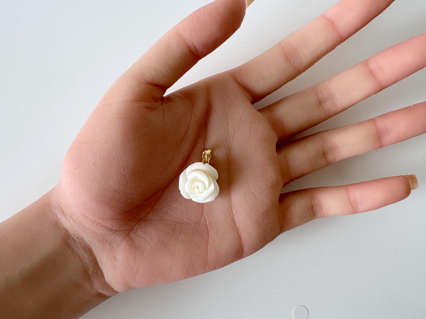 Natural White Coral Rose Pendant, 16.8x16.6mm Rose, Natural White Color Coral, Silver (gold plated) Bail, Genuine Precious Coral Pendant