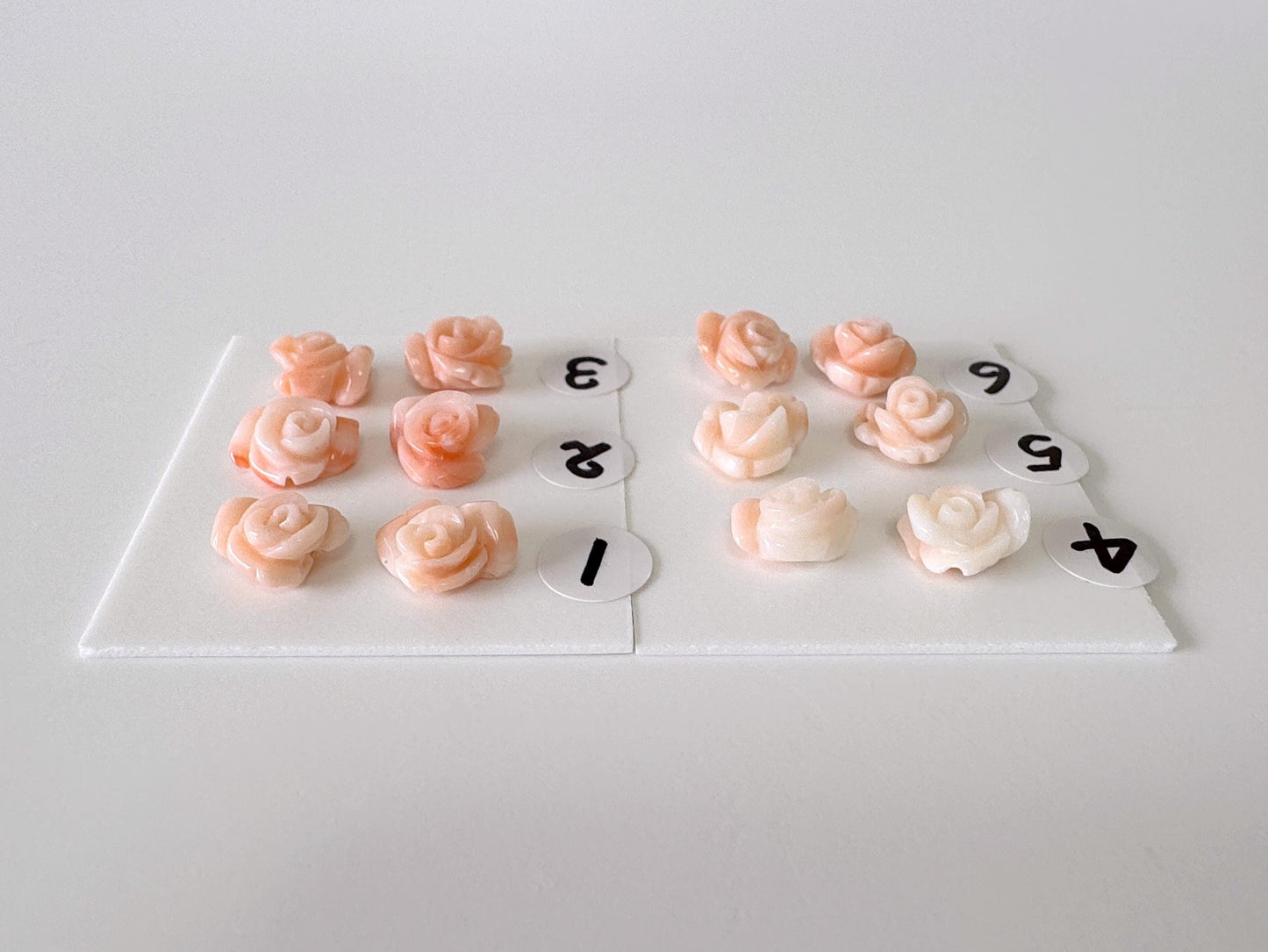 Natural Deep Sea Coral Rose Carvings 7-9mm, Pink/Orange Roses, Natural color, Price per Pair, For Studs and Earrings, For Jewelry Making
