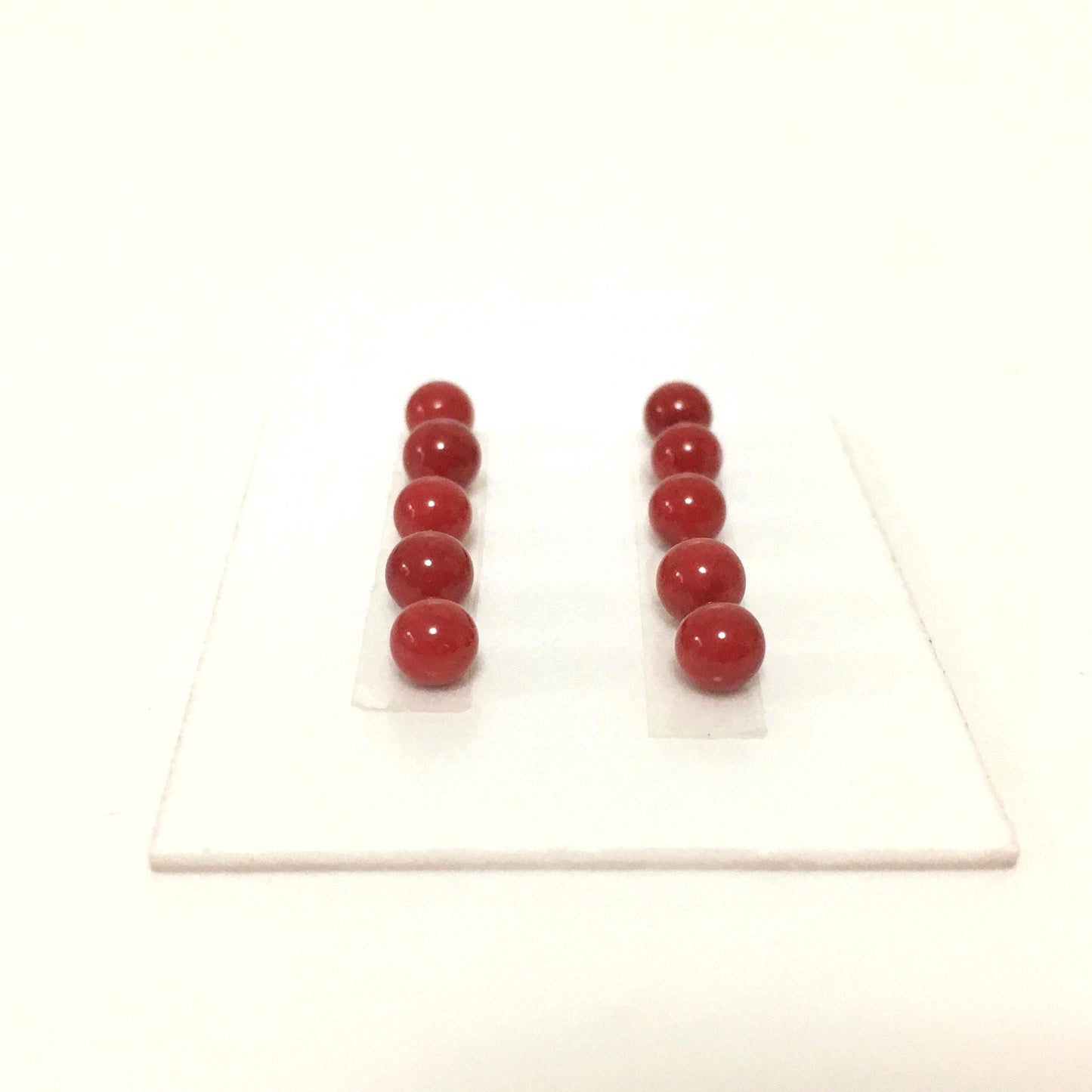 Red round bamboo coral 4mm for 10pcs, half-drilled hole, For jewelry making (dyed)