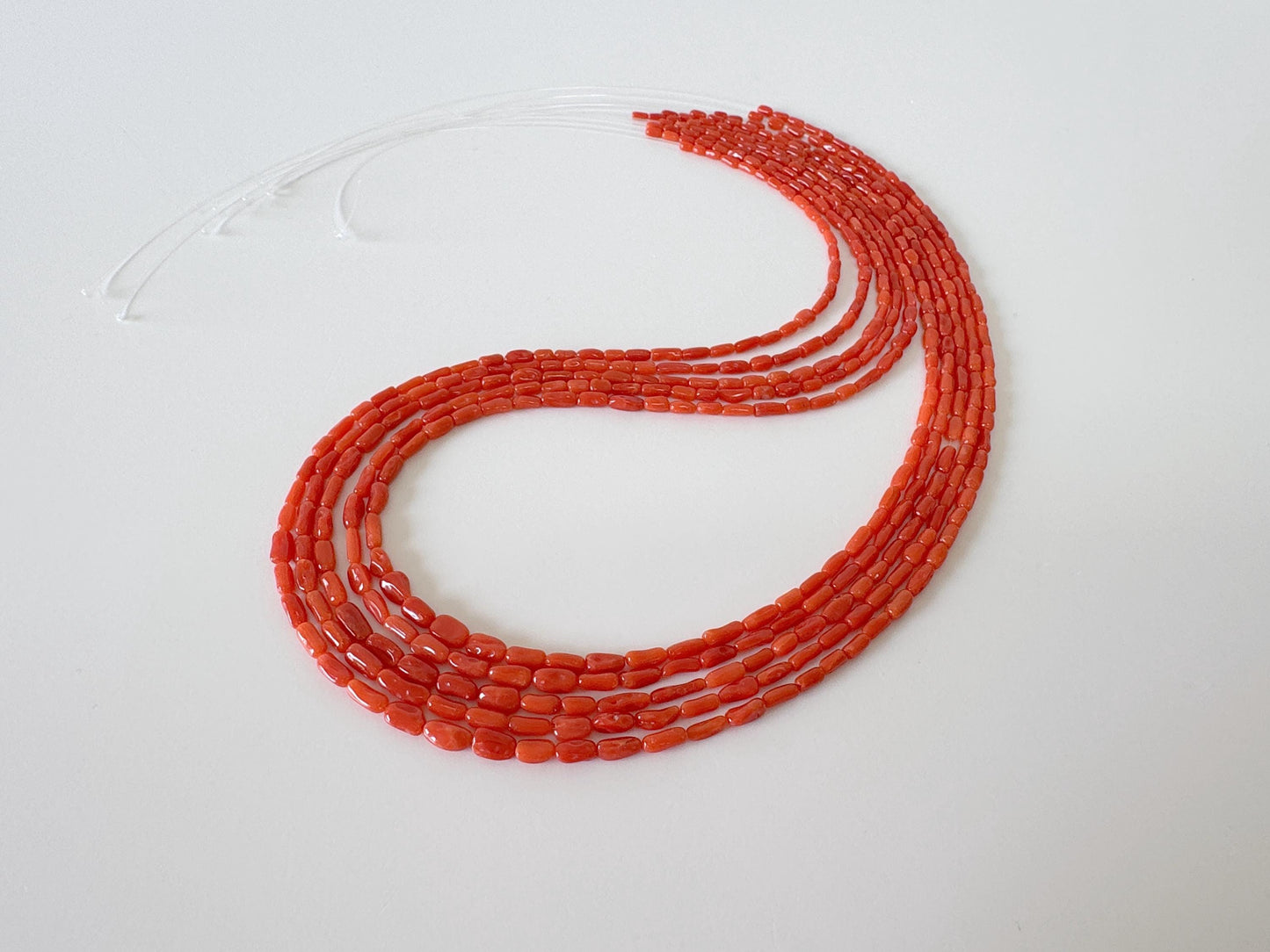 Natural Mediterranean red coral rice/tube shape 3x1.5-7x3mm strands ,16.5inches, 42cm, for jewelry making, natural color, Price per strand