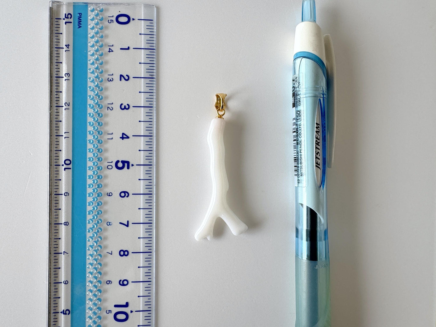 Natural Japanese White Coral Branch Pendant, 40mm, Natural White color genuine precious coral, Silver Bail (Gold-Plated)