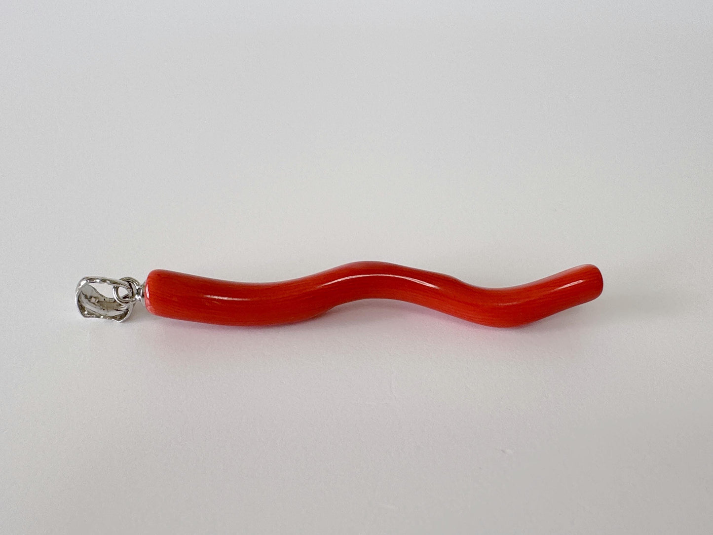 Natural Momo coral branch pendant, 49mm, Natural Japanese Orange color coral branch pendant, Silver (Rhodium-Plated) bail