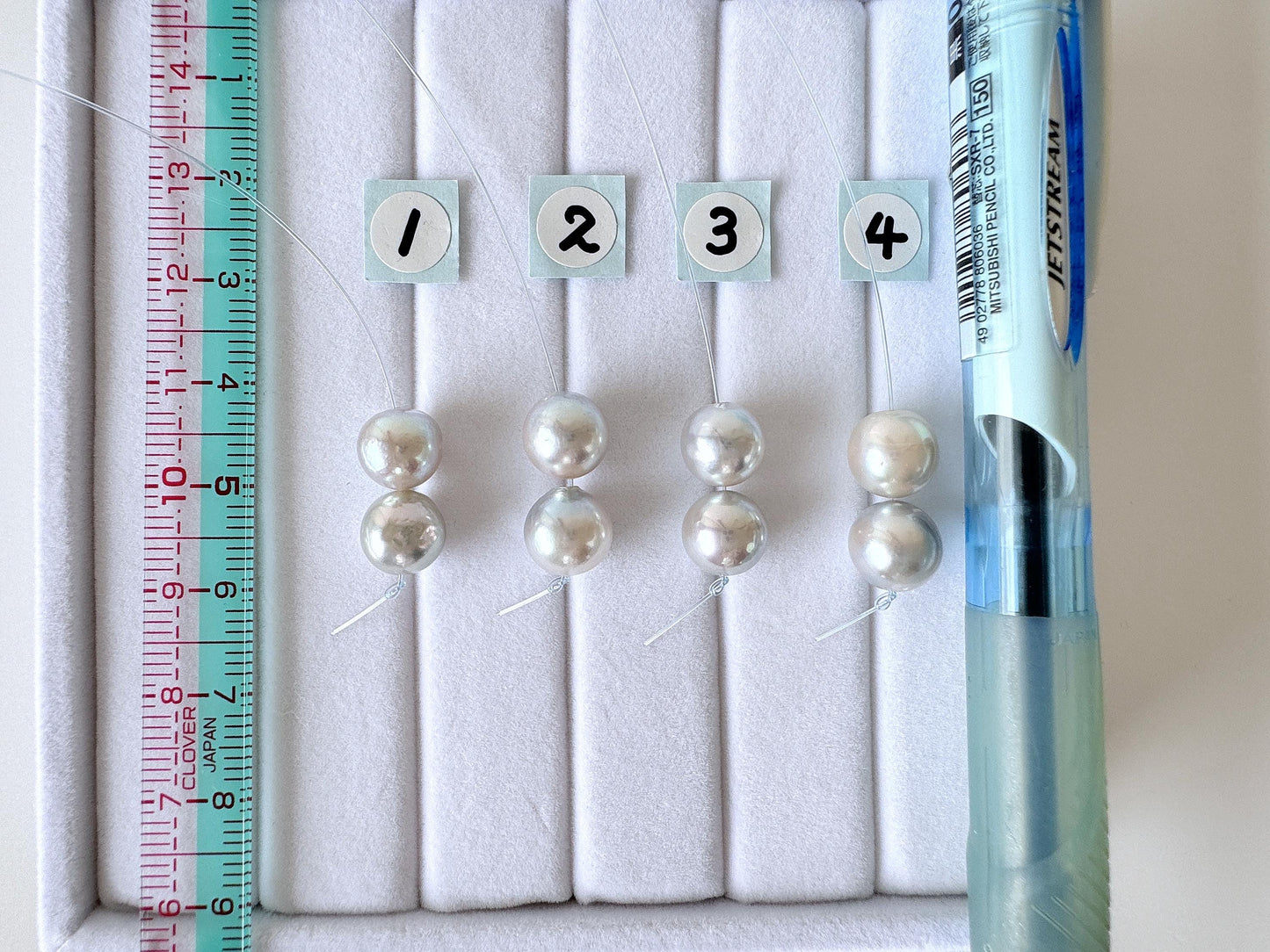 Japanese Blue/Silver (Natural color) Akoya Pearl Beads, 8-8.5mm, Mini Strand, 2 Pieces, Short Strand, Salt water pearl, Genuine Akoya Pearl