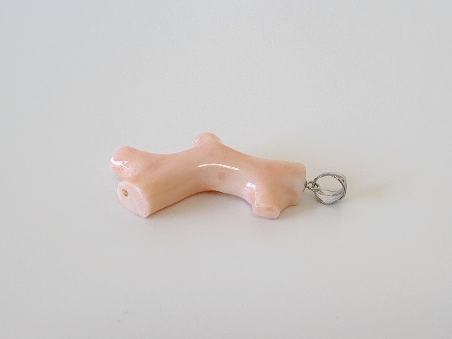 Natural Deep Sea Coral Branch Pendant, 35mm, Natural Pink Angelskin color coral branch pendant, Silver (Rhodium-Plated) bail