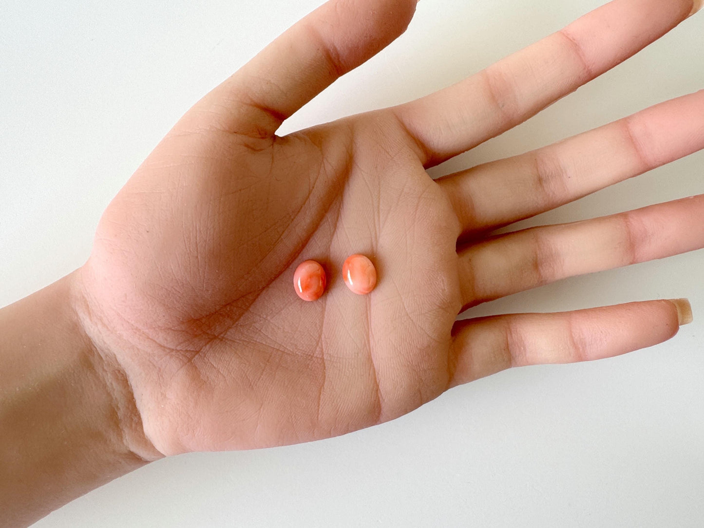 Deep Sea Coral Oval Cabochons Natural Pair, Orange Pink Shades (10x8mm, Undrilled, Genuine Coral Gems)