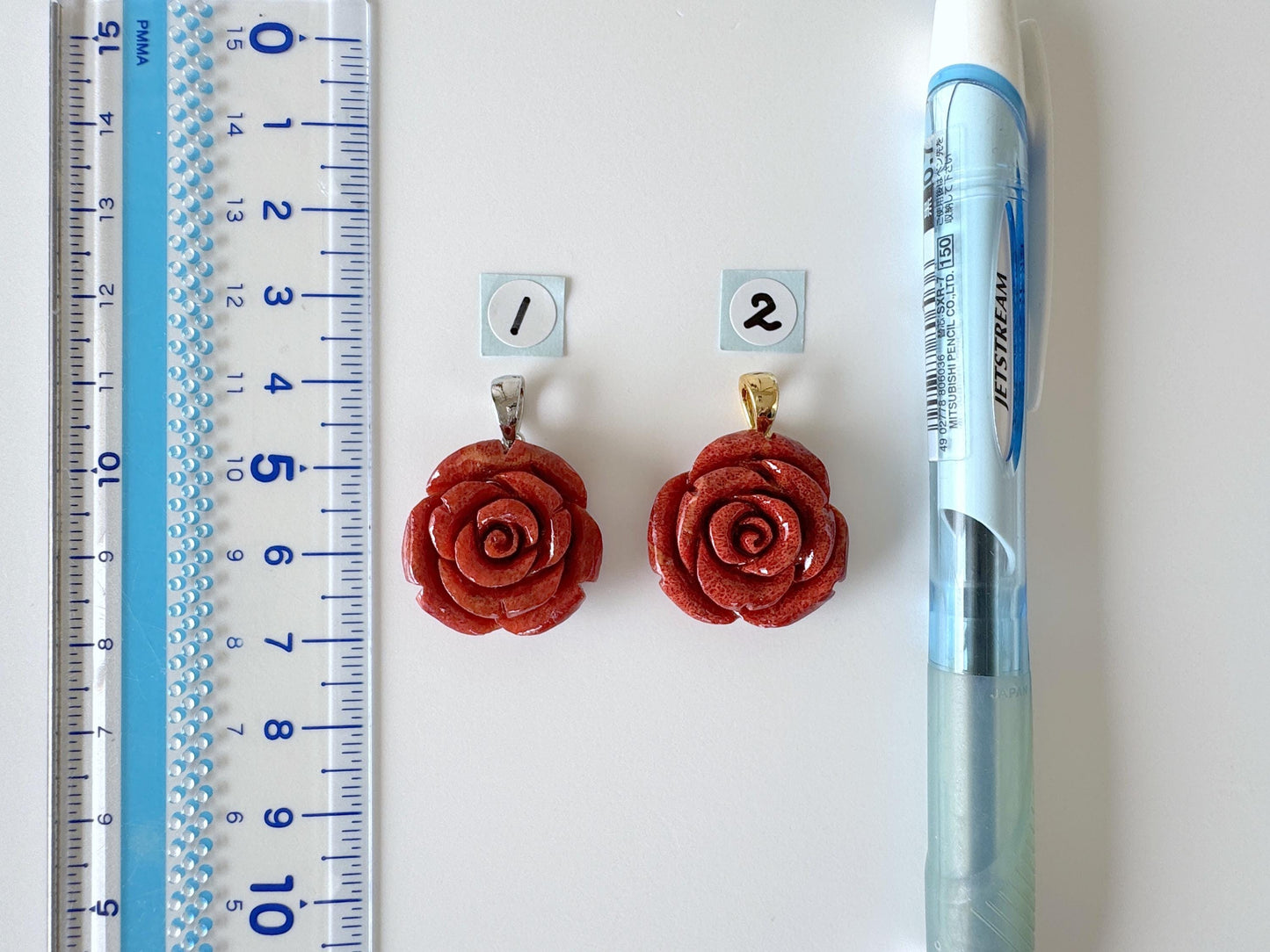 Natural sponge coral rose pendant 20mm, Red color, Brass bail, Price per piece