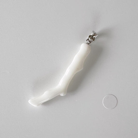 Natural Japanese White Coral Branch Pendant, 43mm, Natural White color genuine precious coral, Silver Bail (Rhodium-Plated)