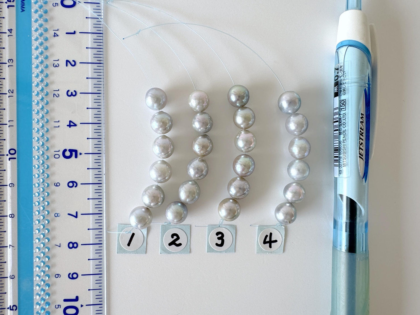 Japanese Blue/Silver color (cobalt treated) Akoya Pearl Beads, 7-7.5mm, Mini Strand, Short Strand of 6 Pieces, Cultured in Sea Water