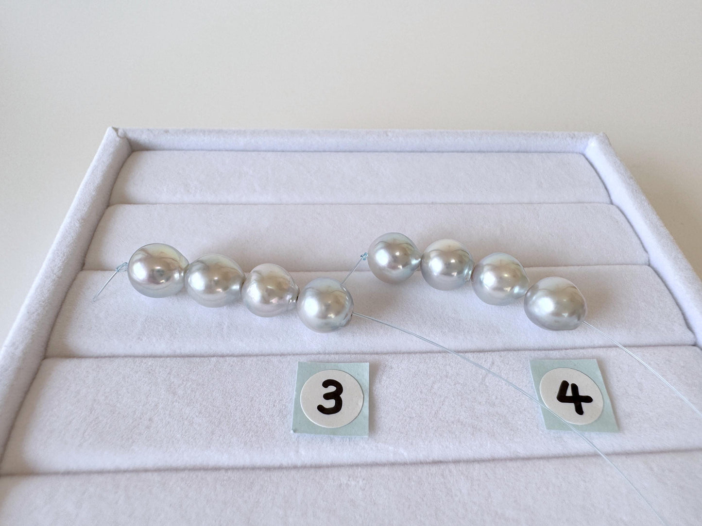 Japanese Natural blue/silver color Akoya Pearl Beads, 7.5-8mm, Mini Strand, Short Strand of 4 Pieces, Cultured in Sea Water