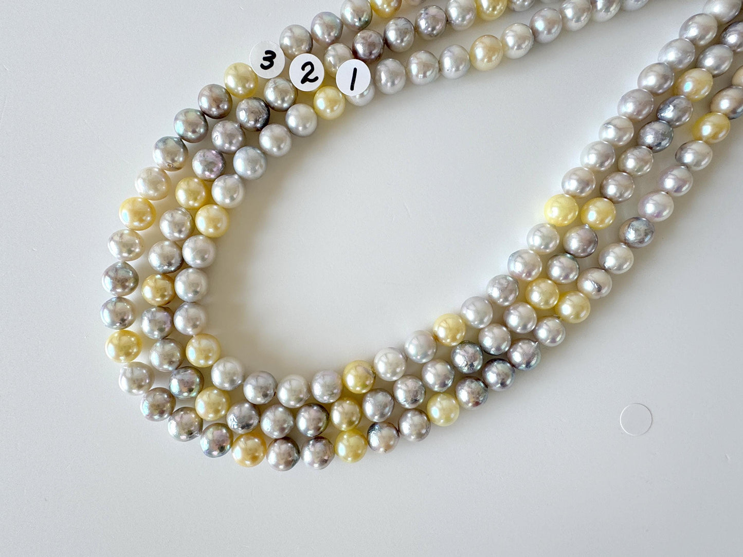 7.5-8mm Japanese Akoya Pearl Beads, Natural blue/silver/yellow/white color pearl, Genuine Salt water Akoya Pearl, Full Strand, 40cm , 15.7"
