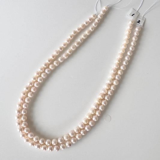 6.5-7mm Japanese White/Pink Akoya Pearl Beads, Genuine Akoya Pearl, Full Strand, 40cm , 15.7", Cultured Salt water pearl