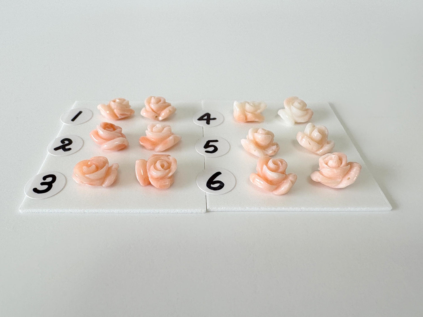 Natural Deep Sea Coral Rose Carvings 7-9mm, Pink/Orange Roses, Natural color, Price per Pair, For Studs and Earrings, For Jewelry Making