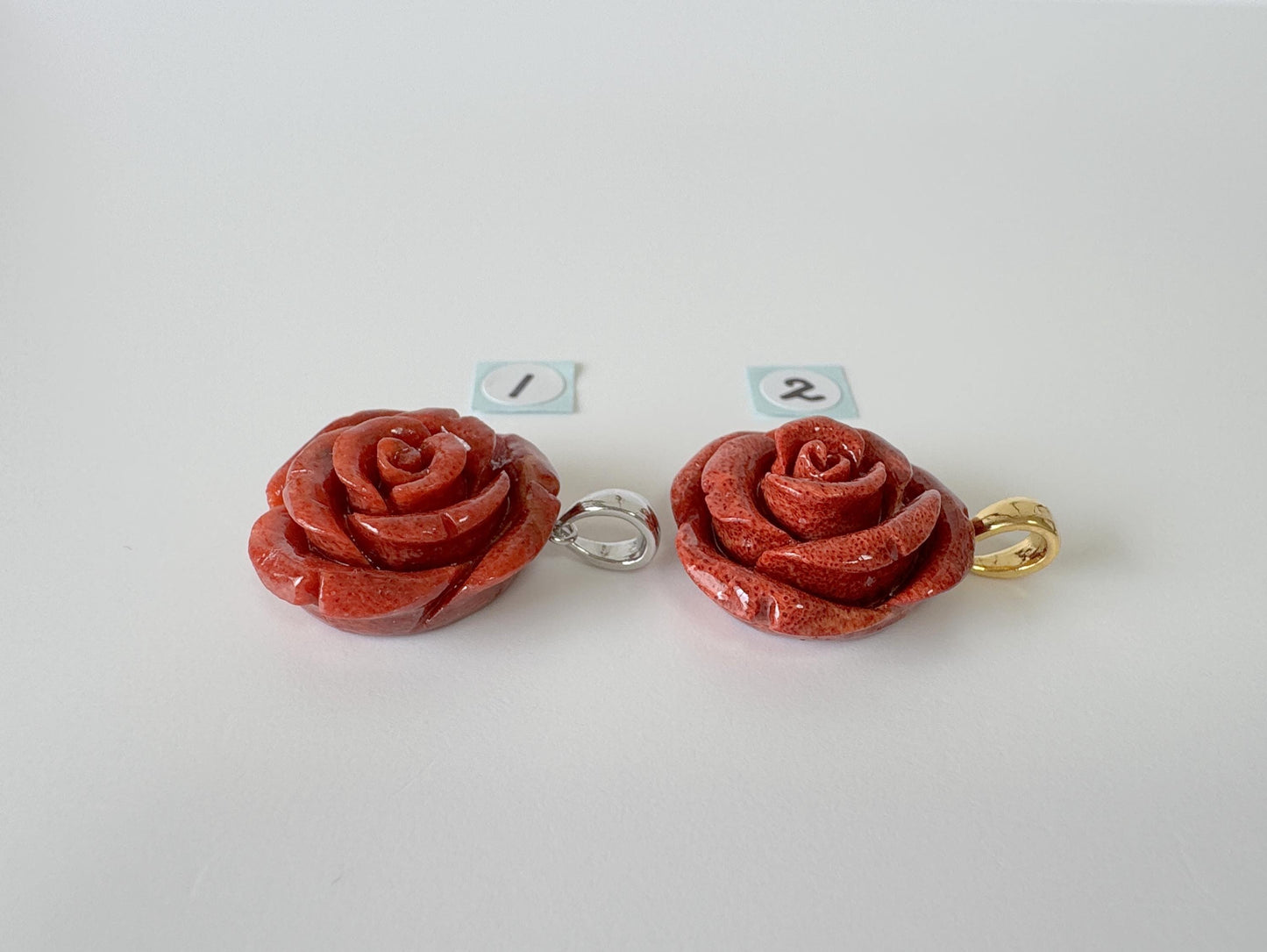 Natural sponge coral rose pendant 20mm, Red color, Brass bail, Price per piece