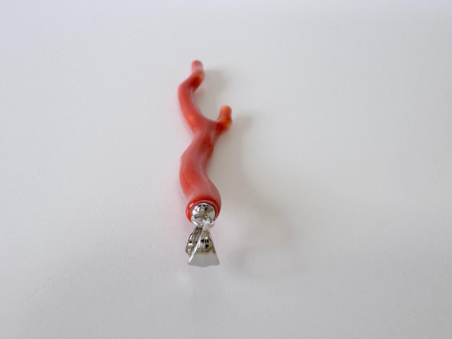 Natural Momo coral branch pendant, 60mm, Natural Japanese Orange color coral branch pendant, Silver (Rhodium-Plated) bail