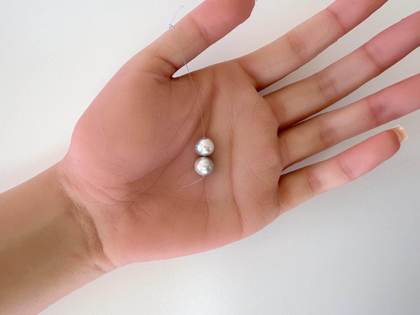 Japanese Akoya Pearl Beads - Natural Blue Silver Color, 8-8.5mm Cultured Saltwater Pearls, Mini Strand, Jewelry Supplies, 2 Pcs