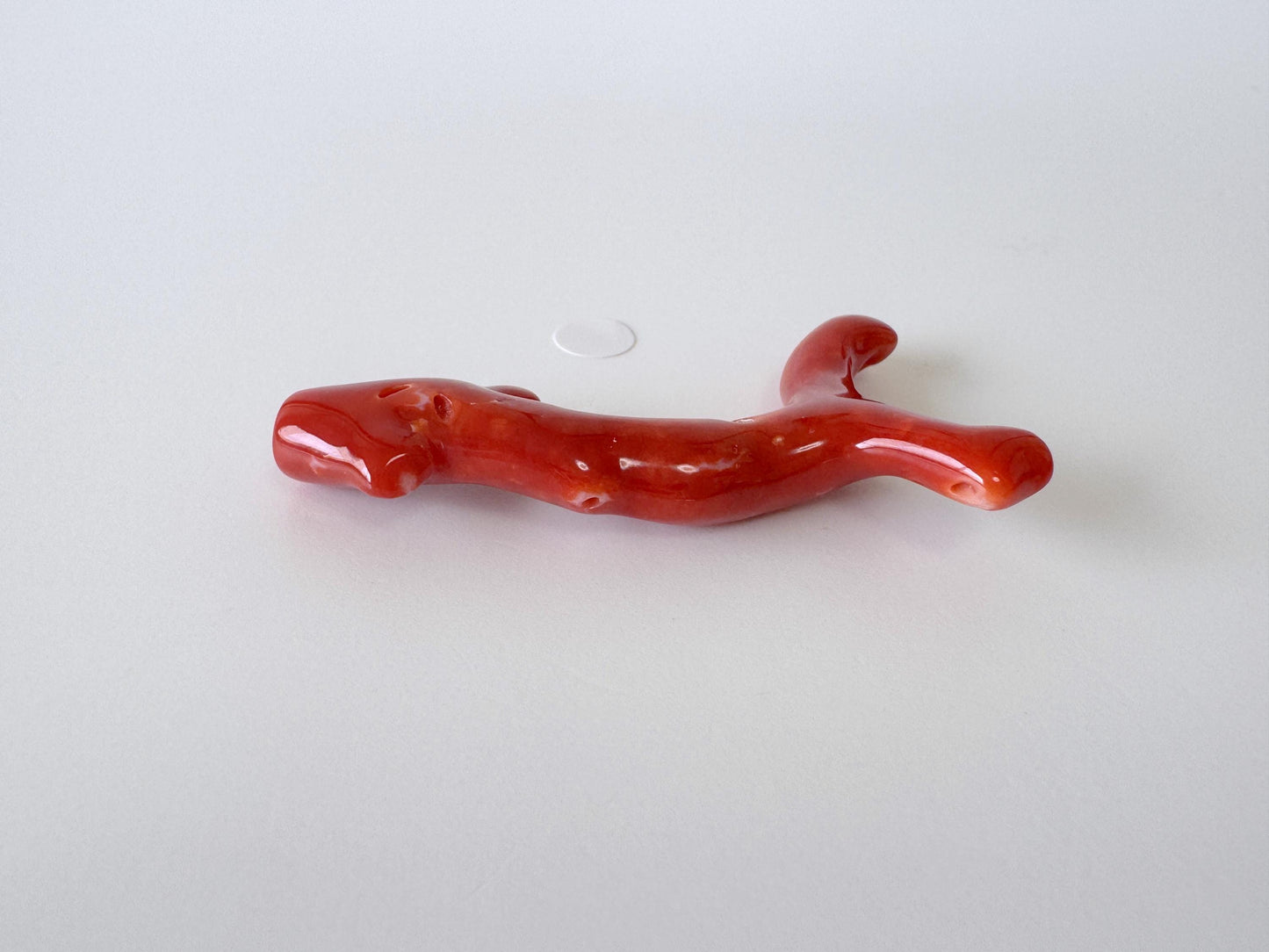 Japanese red(Aka) coral branch, 55mm, Hole on top, Natural red color coral for jewelry making