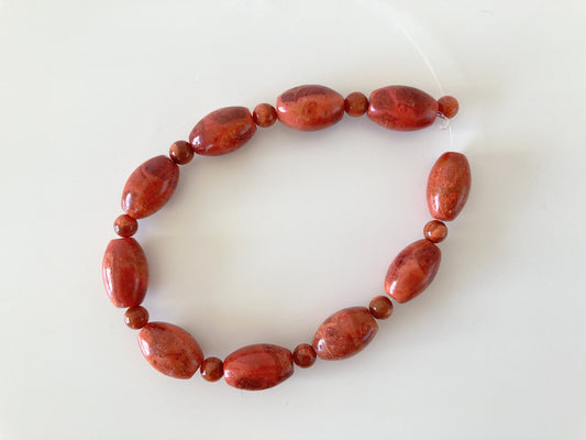 Sponge Coral Oval Beads (Barrel shape) with Round Beads / 16x10mm Oval / 5.5mm Round / sold by a Half Strand