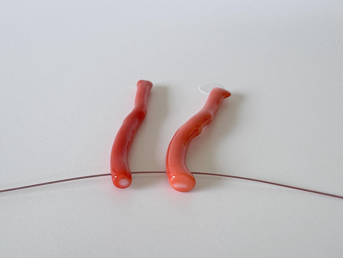 Natural Japanese Momo Coral branches, Set of 2pcs, Natural Orange Color, Side Full-Hole, Genuine Precious Coral, for Jewelry Making