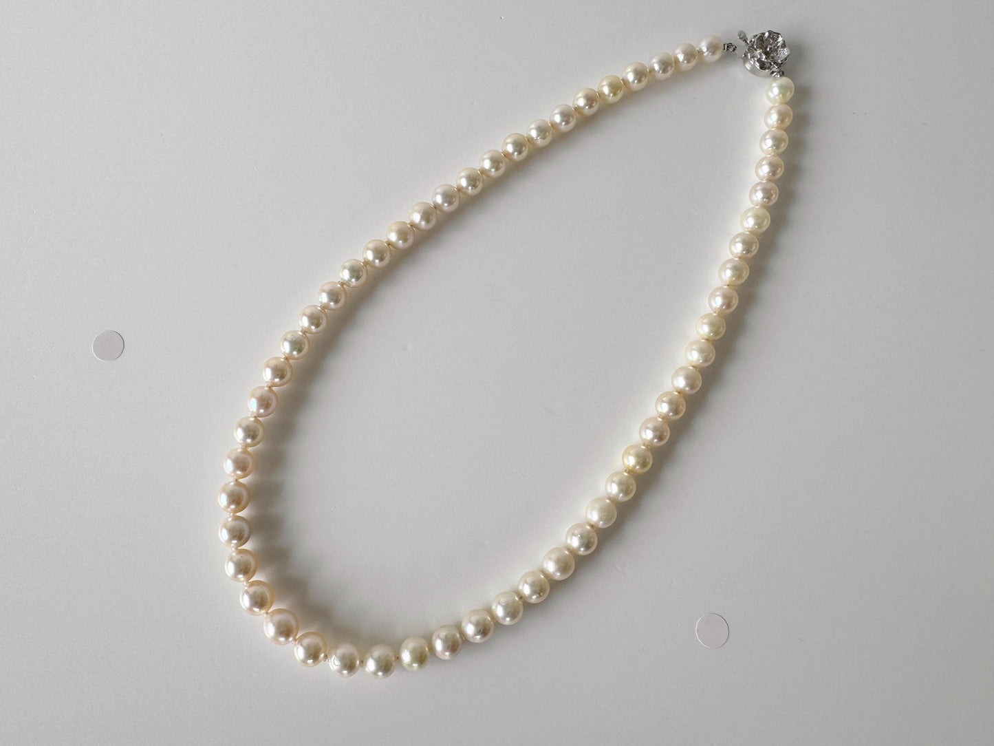 Necklace, 7-7.9mm Japanese Cream White Akoya Pearl Necklace with Silver Clasp, Genuine Akoya Pearl, 45cm, 17.7in, Cultured Salt water pearl