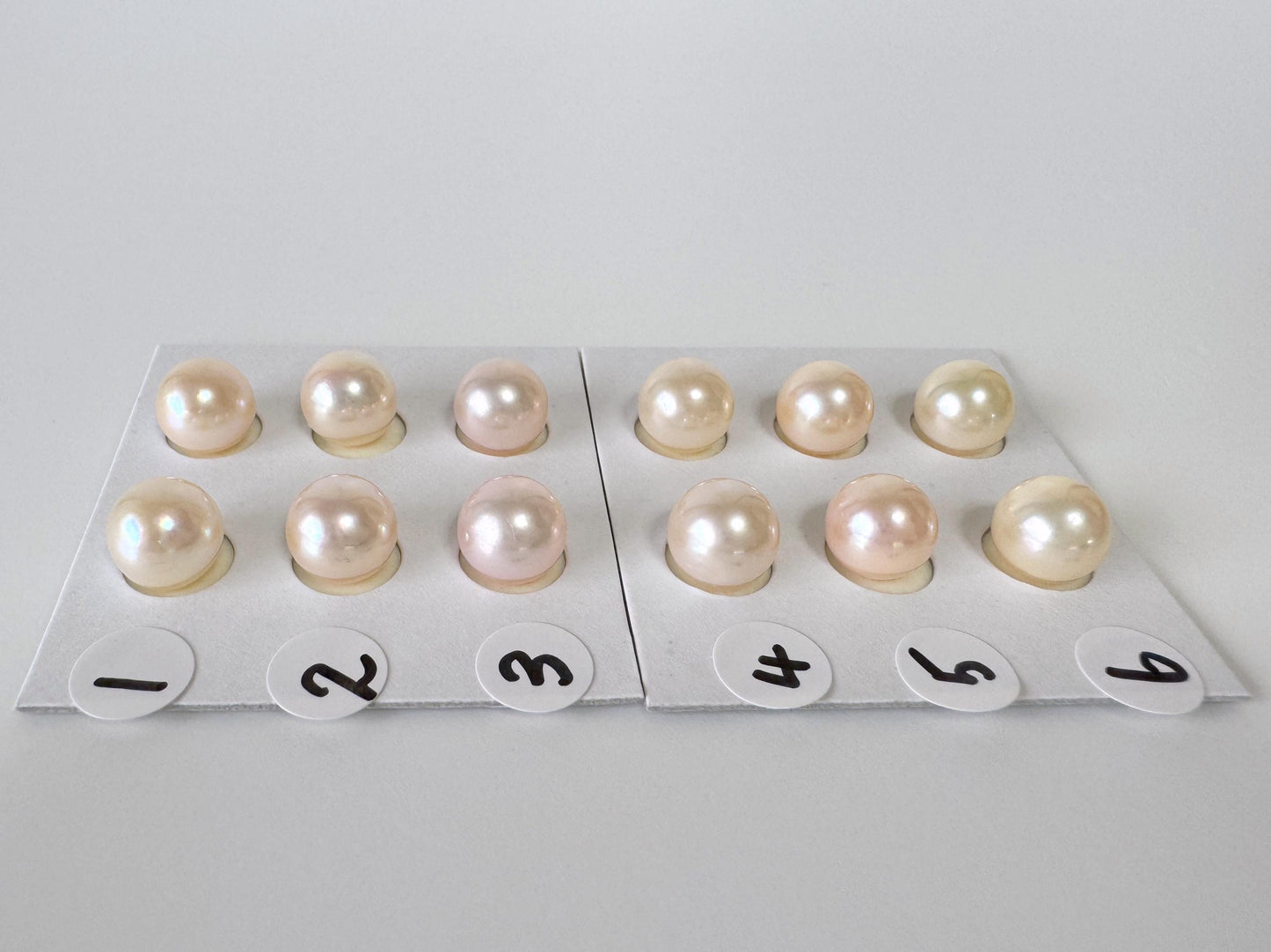 Japanese Cream White Akoya Pearl 8mm, Half-Drilled Round loose, Price per Pair, Value-priced Salt water pearl, For Earrings