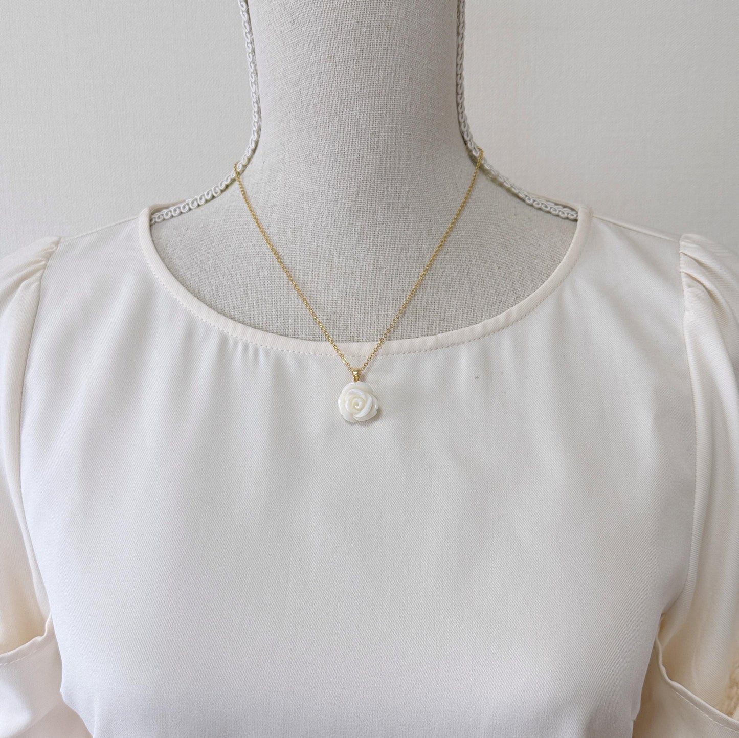 Natural White Coral Rose Pendant, 16.8x16.6mm Rose, Natural White Color Coral, Silver (gold plated) Bail, Genuine Precious Coral Pendant
