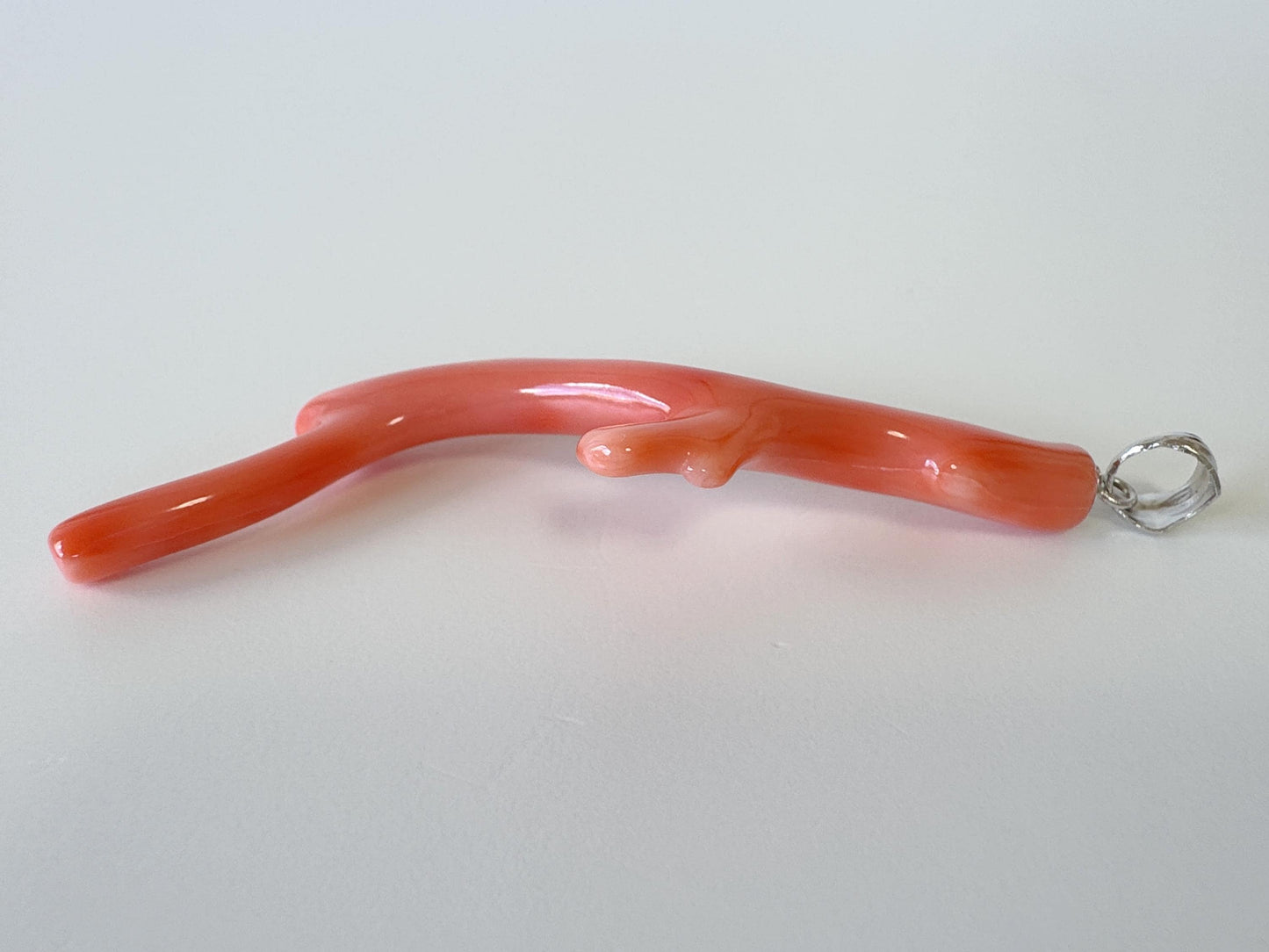 Natural Deep Sea Coral Branch Pendant, 55mm, Natural Orange/Pink color coral branch pendant, Silver (Rhodium-Plated) bail