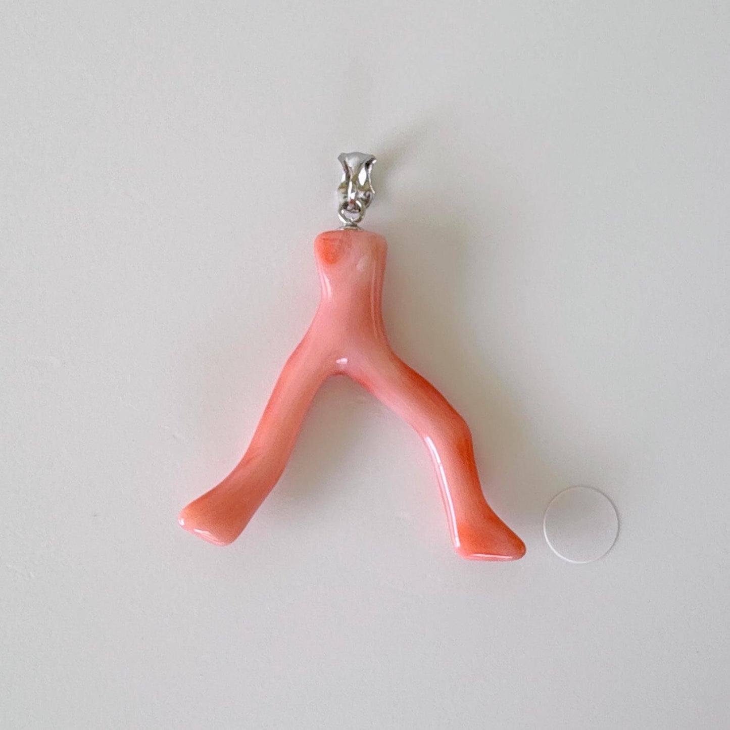 Natural Deep Sea Coral Branch Pendant, 34mm, Natural Pink/Ornge color coral branch pendant, Silver (Rhodium-Plated) bail