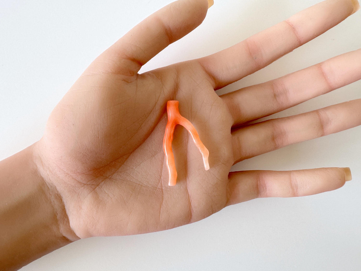 Japanese Pinkish Red coral (Very light red/white color Aka coral) branch, 39mm, side full hole, natural red color coral for jewelry making