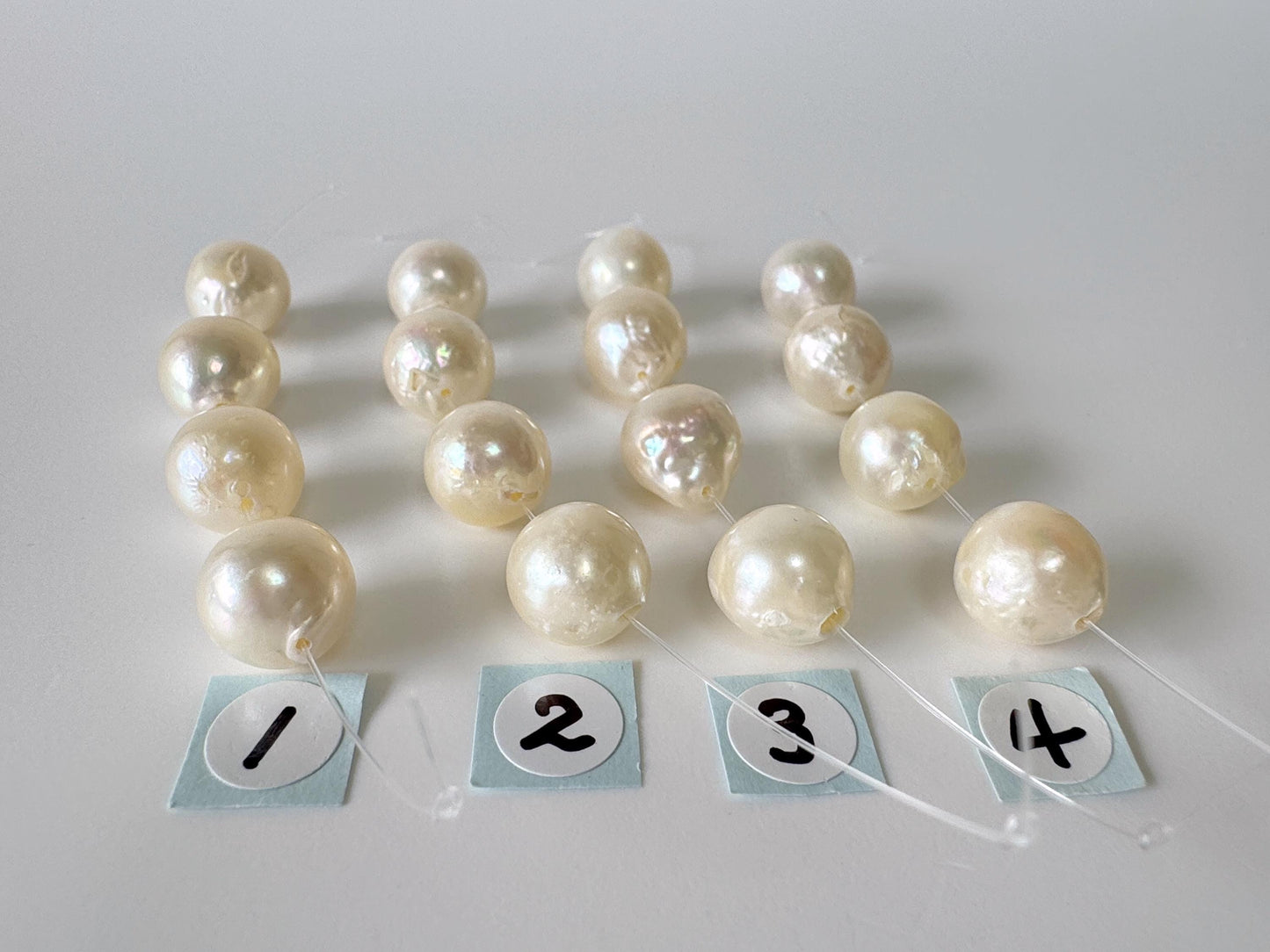 Japanese Cream White Akoya Pearl Beads, 9.5-9.9mm, Mini Strand, Short Strand, 4 Pieces, Genuine Akoya Pearl, Cultured in Sea Water