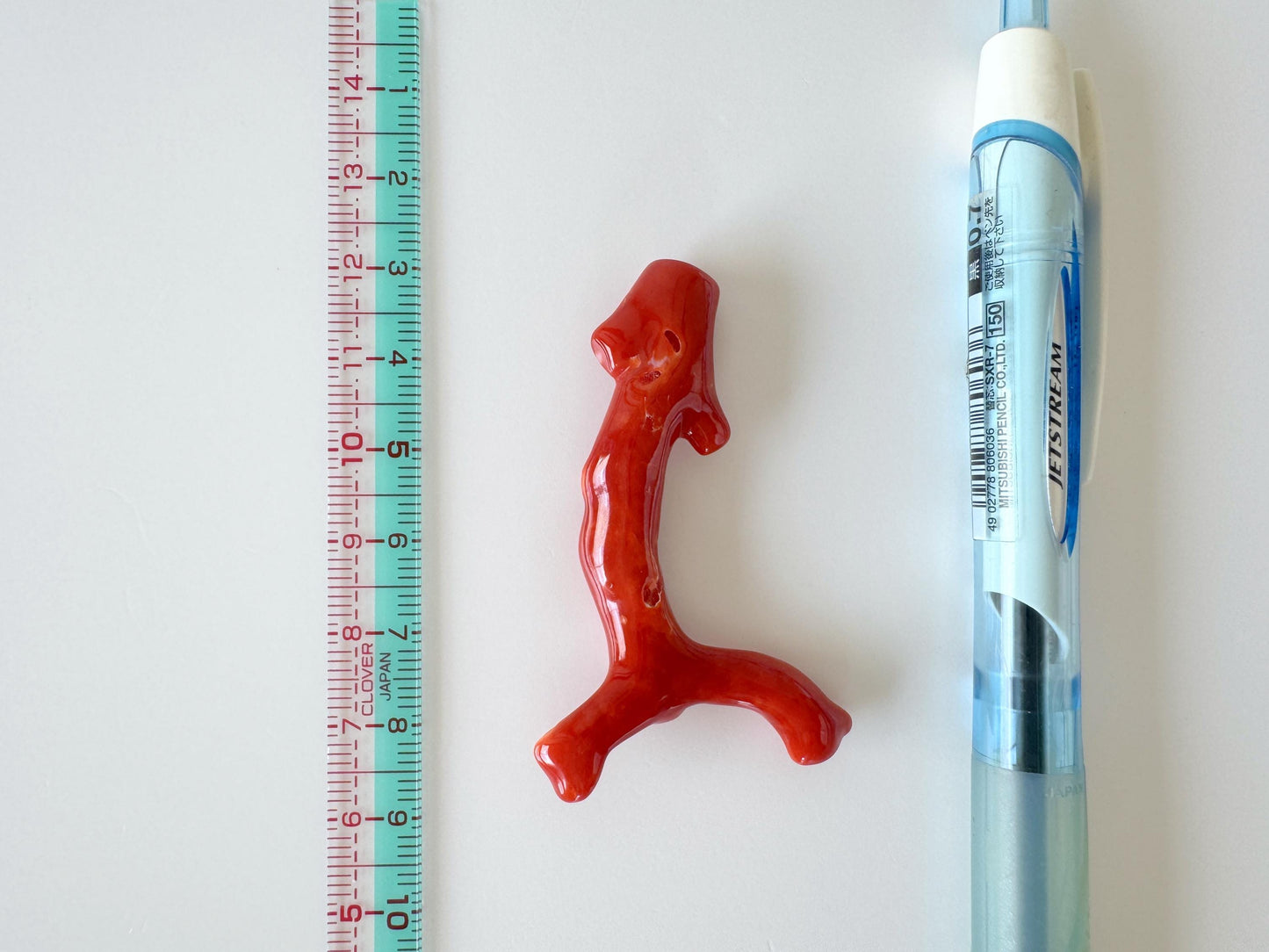 Japanese red(Aka) coral branch, 55mm, Hole on top, Natural red color coral for jewelry making