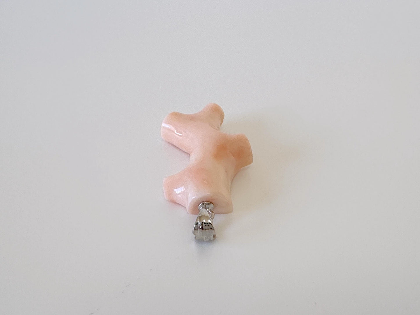 Natural Deep Sea Coral Branch Pendant, 35mm, Natural Pink Angelskin color coral branch pendant, Silver (Rhodium-Plated) bail
