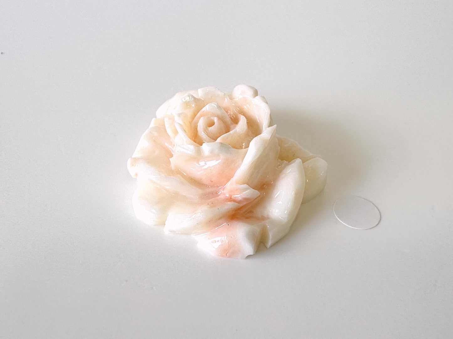 Natural Deep Sea Coral Rose Carving Loose, Natural Pink/White Color Coral, 44x35mm, Flat Back, For Jewelry Making