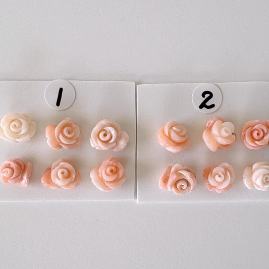 Mix set of 6 pcs of Natural Pink Deep Sea Coral Rose Carvings 6-10mm, Natural color, Value priced for reason of defects, For Jewelry Making