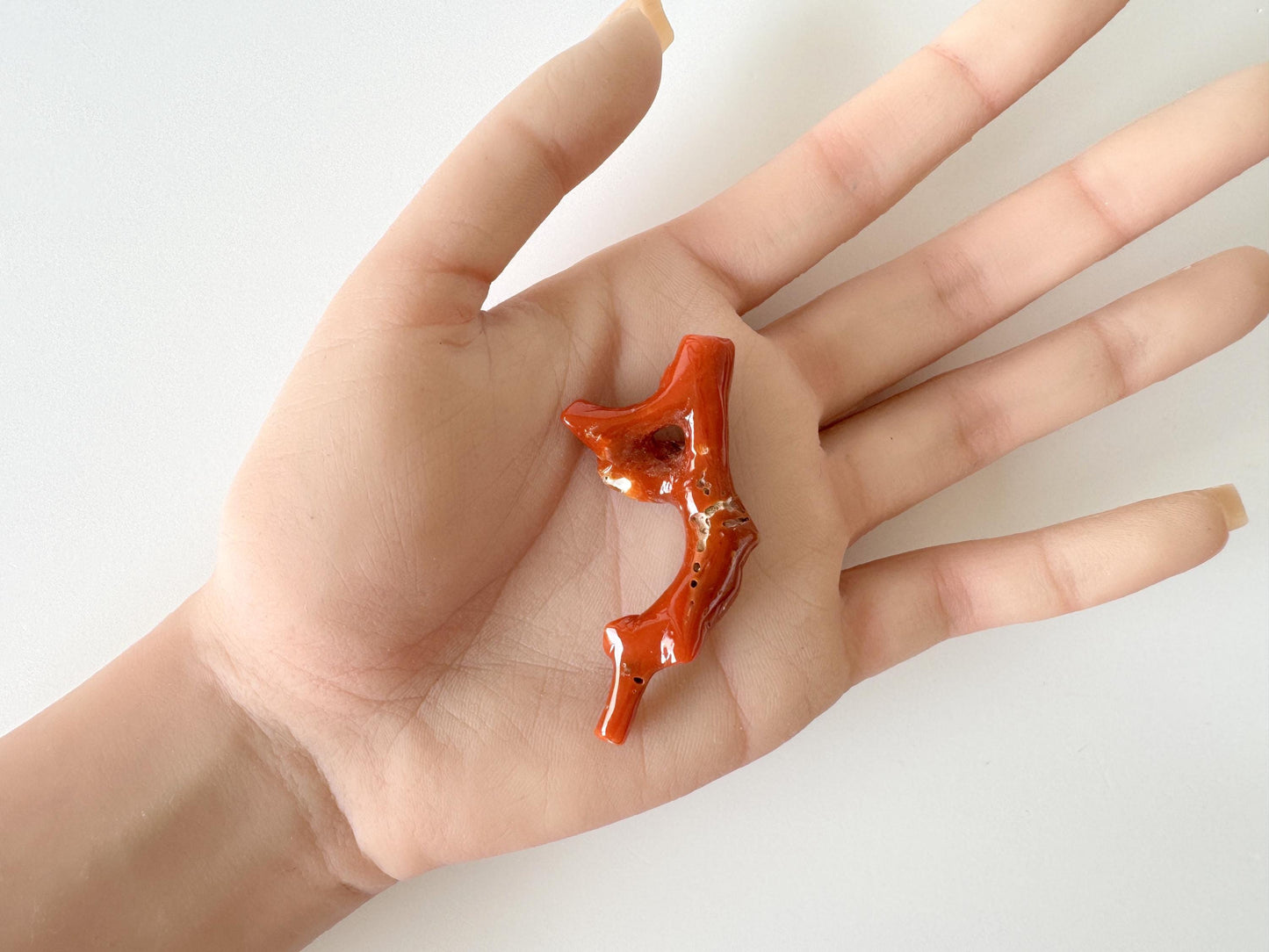 Japanese red(Aka) coral branch, 55mm, Hole on top, Natural red color coral for jewelry making