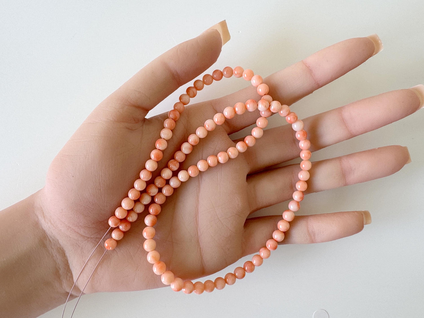 Natural Deep Sea Coral 4.8-5.5mm Round Beads Strand, Genuine Natural Pink / Orange Color, 43.5cm, 17in, For Jewelry Making