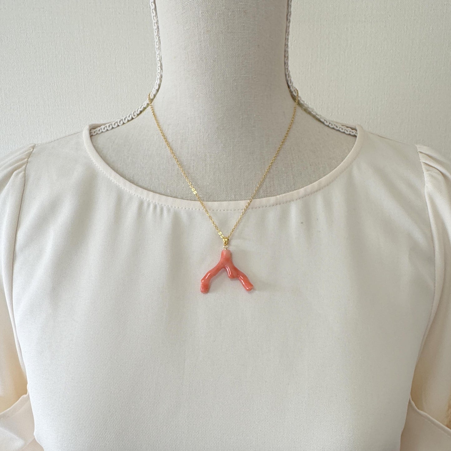 Natural Deep Sea Coral Branch Pendant, 29mm, Natural Orange/Pink color coral branch pendant, Silver (Gold-Plated) bail