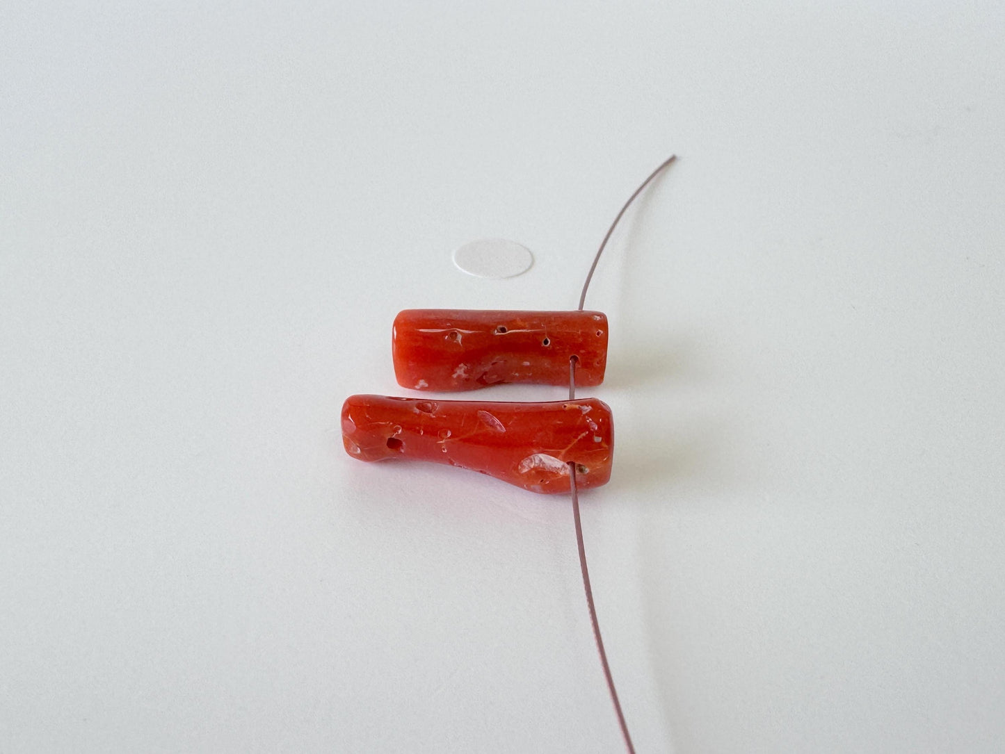 Japanese red(Aka) coral branch set for 2pcs, 18-20mm, side full hole, natural red color coral for jewelry making